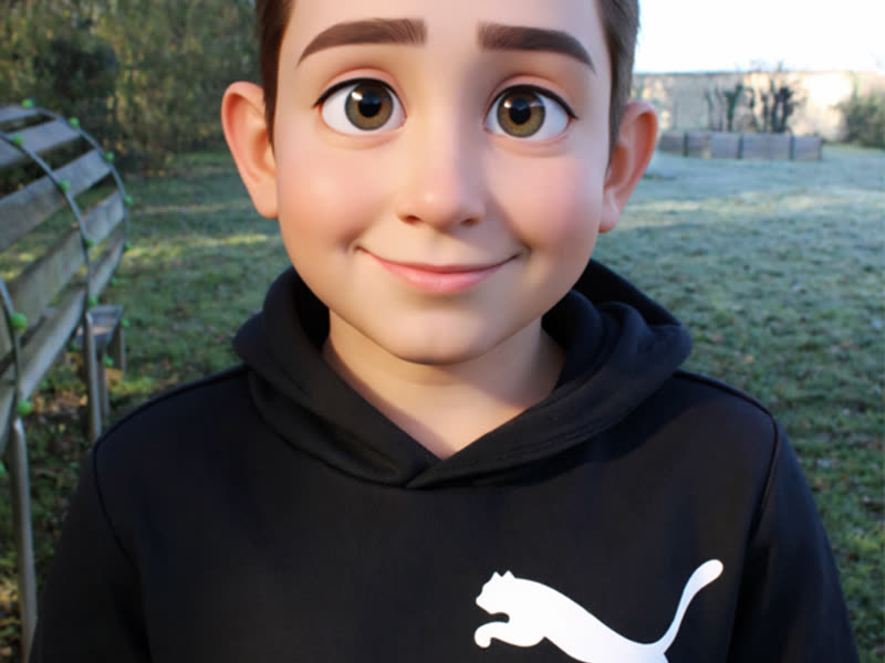 Portrait d'un jeune garçon souriant, en version personnage animé